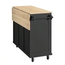 Kitchen Island With Wheels, Extendable Dining Area, Kitchen Island With Waste Bin And Drawers, Mobile Kitchen Island Ideal For Kitchen And Dining Room (White) - Black - View 8