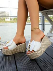 Giày sandal đế xuồng dày dặn, kiểu dáng thời trang mùa hè, chất liệu lưới thoáng khí, thoải mái, giúp tăng chiều cao, dành cho nữ cỡ lớn. - trắng - Xem 7