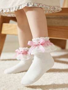 1 Pair Cotton Children's Lace Plaid Bow Ruffle Dance Princess Fashion Versatile Party Socks - Multicolor - View 6