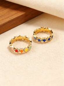 1枚简约独特925纯银热销珐琅星形戒指，粉色，搭配轻盈链条，波西米亚风高端奢华DIY吊坠，精致珠宝礼品，女士之选 - 藍色 - 查看 1