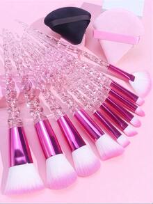 YZIMENG 10pcs Professional Makeup Brush Set + 2pcs BB Cream Puff, Blush Brush, Powder Brush, Makeup Tools, Pink & Burgundy Eyeshadow Brushes Full Set - Multicolor - View 4