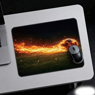 1pc Dynamic Flame Football Tempered Glass Mouse Pad, Smooth Control, High Definition, Easy To Clean, Gaming/Office Desk Mat, High Cost-Performance Passionate Sports Style Desktop Decor