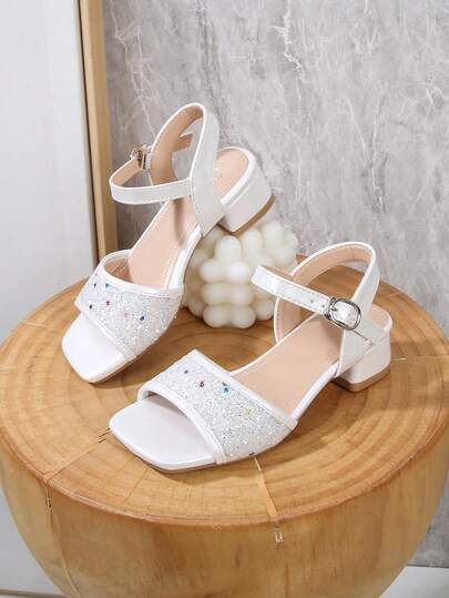 Giày sandal cao cấp thời trang thanh lịch năm 2026 dành cho trẻ lớn, sandal cao gót hở mũi màu trơn, thoáng khí và nhẹ, giày dự tiệc, biểu diễn, tiệc chiêu đãi, đám cưới, sandal cao gót mũi tròn.