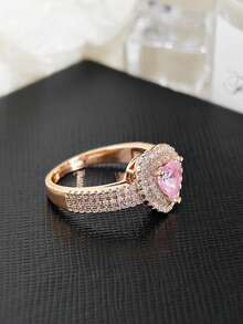 MOONSO 1 chiếc nhẫn cưới/đính hôn sang trọng hình trái tim đính đầy đá Cubic Zirconia dành cho nữ, mã sản phẩm R1505 - Hoa hồng vàng - Xem 4