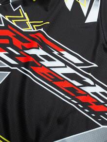 TELEYI Men's Geometric Lightning Racer Letter Print Long Sleeve MTB Motocross Jersey Quick Dry Mesh Downhill Off-Road Bike Racing Athletic Top Sports Black - Black - View 4