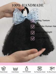 1 búi tóc giả kiểu Afro bồng bềnh 8 inch, tóc mềm mại, chất lượng cao, tóc giả tổng hợp Marley Kinky Fluffy với thiết kế co giãn, dành cho nữ. - Màu đen tự nhiên - Xem 6