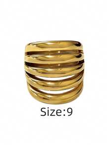 1 chiếc nhẫn thép không gỉ mạ vàng 18K kiểu dáng tối giản thanh lịch 5 đường kẻ, bền, chống nước và chống phai màu, phù hợp để đeo hàng ngày, đi du lịch và đi biển. - Nhẫn nữ năm đường kẻ - Xem 26