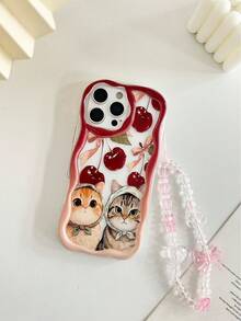 奶油色波浪边亮面樱桃猫彩绘防摔手机壳，配串珠手链配件，兼容 17 Pro/17 Air/17/17 Pro Max/16/11/16 Pro/16 Plus/16 Pro Max/16 e/15 Pro Max/13/14/12/XS/XR/7G/8P，Galaxy A17/A07/S26/S26 Plus/S26 Ultra/S25/S25 Plus/S25 Ultra/A16/A36，11/12 Pro/12/12 X/13 Pro/14 Pro/15 Pro，10/9/Note9/12c/Note11 Pro/Note8 Pro - 彩色 - 查看 7