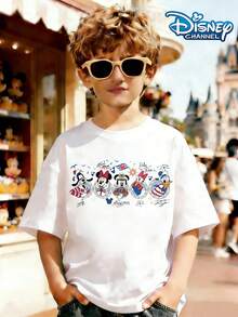 Disney Sailing Style T-Shirt, Featuring Classic Characters Such As Mickey Mouse, Donald Duck, And Minnie Mouse Transformed Into Sailors, Paired With Rudder And Signature Elements, Retro And Refreshing Print Pattern Summer Tops,Short-Sleeved Casual And Cute Style  Children's Clothing Design, Boy Clothes For Kids ,Ropa Para Niños,Boy Clothes For Kids,Graphic Tee, Summer Clothes,Perfect For Cool Boy. Comfortable And Breathable Children's Short-Sleeved T-Shirt. Comfortable And Casual Wear All Year Round 180g Pure Cotton Children's Clothes,Comfortable & Lightweight, Iconic Print For Mix-And-Match Outfits,Suitable For Both Boys And Girls. - White - View 1