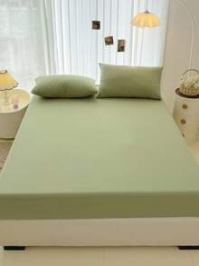 طقم ملاءة مطبقة + 2 كيس وسادة 3 قطع مجموعة أغطية سرير ناعمة مفرشة، مناسبة لغرفة النوم/غرفة الضيوف، لجميع المواسم، قابلة للغسل في الغسالة، اللون: أخضر مخملي/أزرق/بني داكن - الباستيل الأخضر - مشاهدة 7