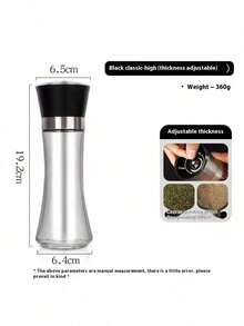 Tall Pepper Grinder Or Pepper Mill, Manual Salt Grinder Refillable With Adjustable Coarseness, Black Pepper Grinder Made Of Stainless Steel, Himalayan Salt And Sea Salt Grinder - 黑色 - 查看 9
