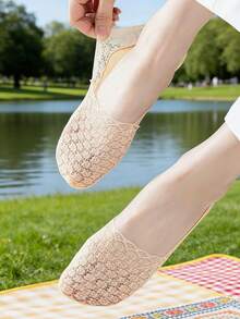 chuanwa（2） 1/5/10 Đôi tất nữ mỏng, khoét lỗ, thoáng khí, kiểu dáng casual, ren, thích hợp sử dụng hàng ngày - Nhiều màu - Xem 4