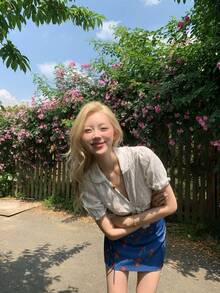 度假风提花系带衬衫，新款夏季白色短袖衬衫 - 米白 - 查看 5