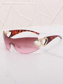 1pc Frameless Metal Heart Decor Y2K Style Fashion Glasses, Suitable For Beach, Party, Gift, Vacation - 棕色粉末 - 查看 4