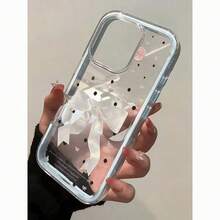 波点丝绸蝴蝶结手机壳，兼容 17 Pro Max/16/15/14、13 软壳 12/11 - 粉色 - 查看 4