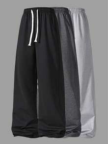 1pc Boyfriend Style Men's Comfortable Breathable Running, Fitness, Casual Long Pants, Spring/Summer - Black - View 1