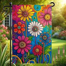 2D Flat - 2D Flat - 1pc A Lively Floral Garden Flag - A Double-Sided Burlap Yard Ornament, Measuring 12X18 Inches, Featuring A Colorful Daisies Design Suitable For Outdoor Seasonal Decor In Spring And Summer. Made From Durable Polyester - 1 lá cờ - Xem 1
