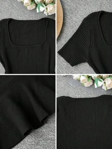 Áo dệt kim ôm dáng kiểu Hàn Quốc mùa Xuân/Hè mới, chất liệu lụa chiffon, viền bèo nhún, dành cho nữ. - màu đen - Xem 8