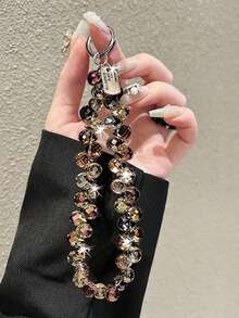 Dây đeo điện thoại đính hạt lấp lánh - Hạt trong suốt lấp lánh, dây đeo điện thoại, móc khóa, tương thích với ốp lưng Apple/điện thoại, chất liệu nhựa bền. - hổ phách - Xem 7