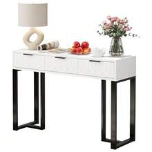 Modern Console Table With Drawers, Gold Frame, Adjustable Footrest And Elegant Handles (White + Black) - White - View 2
