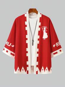 Áo choàng tay lửng kiểu Miko Nhật Bản Âm Dương Thái Cực Quyền, áo khoác cardigan rộng rãi chống nắng, áo khoác ngoài thường ngày unisex. - Đỏ - Xem 3