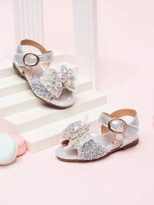 2026 New Girls Sandals, Children Princess Shoes With Rhinestone Bow, Little Girl Student Beach Shoes, Summer - Silver - View 6