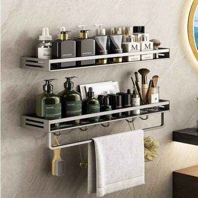 Scaffale da cucina/bagno/balcone in lega di alluminio, impermeabile e antiruggine, organizer per bottiglie e barattoli, salvaspazio, due metodi di installazione, senza bisogno di forare
