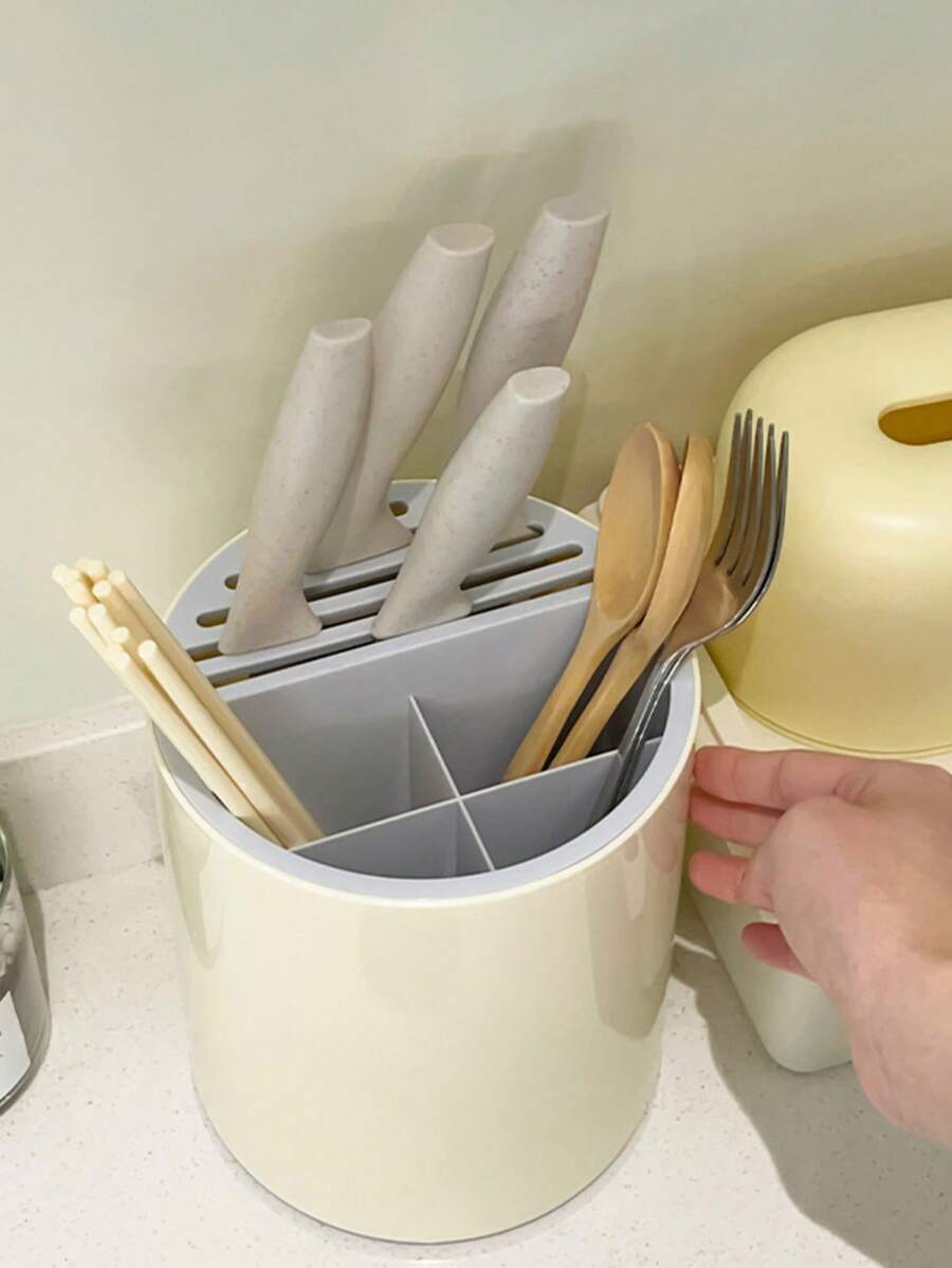 1 szt./3 w 1 uchwyt na przybory kuchenne do blatu z blokiem na noże i półką na sztućce. - Zobacz 1