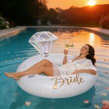 Pool Floats, Inflatable Ring Pool Float, Large Engagement Ring Floatie For Bachelorette Party, Swim Tube River Lake Wedding Bride Stagette Decor Fun Raft For Adults, Gold/White/Pink - 1 gói - Xem 7
