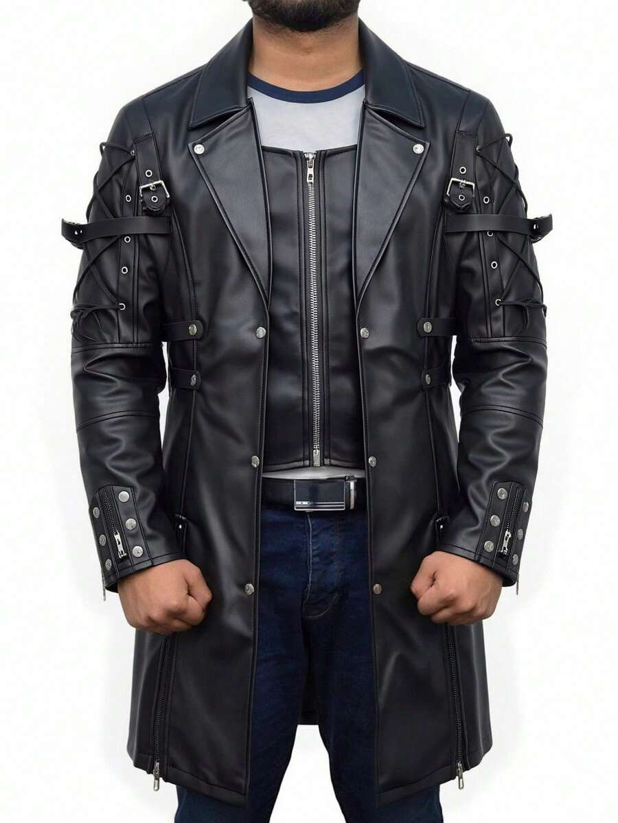 Trang phục Halloween thời Trung cổ dành cho nam giới, Áo khoác da phong cách Steampunk Gothic. - màu đen - Xem 1