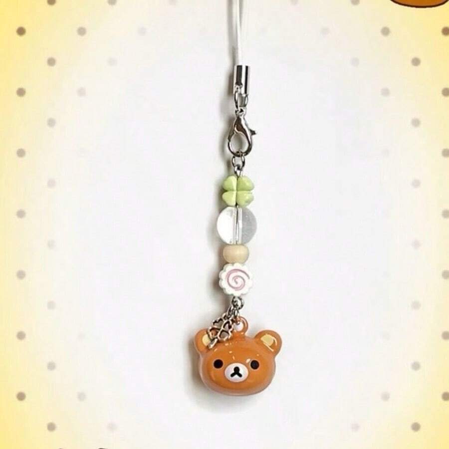 1 Piece Bear Ccd Lanyard Handmade Homemade Girl Heart Ins Wind Mobile Phone Chain Goo Pendant Gift For Friends - 棕色 - 查看 1