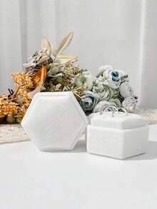 1Pc Velvet Hexagonal Double-Layer Ring Box Portable Jewelry Gift Case For Proposal Engagement Wedding Anniversary Keepsake Storage - Multicolor - View 1