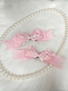 1 pieza Clip para el cabello con lazo estilo Lolita japonesa Y2K, clip para el cabello 3D con doble coleta, adecuado para niñas, hecho de fibra de poliéster, para verano, vacaciones, viajes - Multicolor - Ver 11