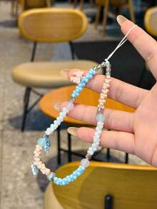 可爱蝴蝶串珠手机壳挂链，DIY串珠相机挂绳，防丢链 - 彩色 - 查看 4