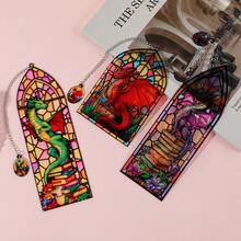 Fantasy Stained Glass Dragon Acrylic Bookmark Set - Gothic Window Design With Charm Pendant, Perfect Gift For Bookworms & Fantasy Fans - SQ1901 - View 10