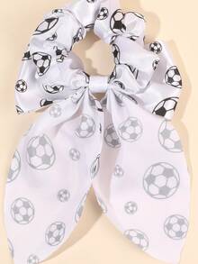 1pc Football Print Hair Scrunchie, Women's Black & White Satin Alligator Clip World Cup Cheer Hair Accessory, Sports Style Hair Tie Travel Accessories Ponytail Holders Hair Elastics Hair Rubber Bands Hair Rope Elastic Hair Tie - Black and White - View 4