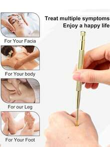 Bộ 1 bút massage bấm huyệt hai đầu, bút massage tai và cơ thể bằng thép không gỉ có thể thu gọn, massage mô sâu, spa tại nhà. - Đồng - Xem 3
