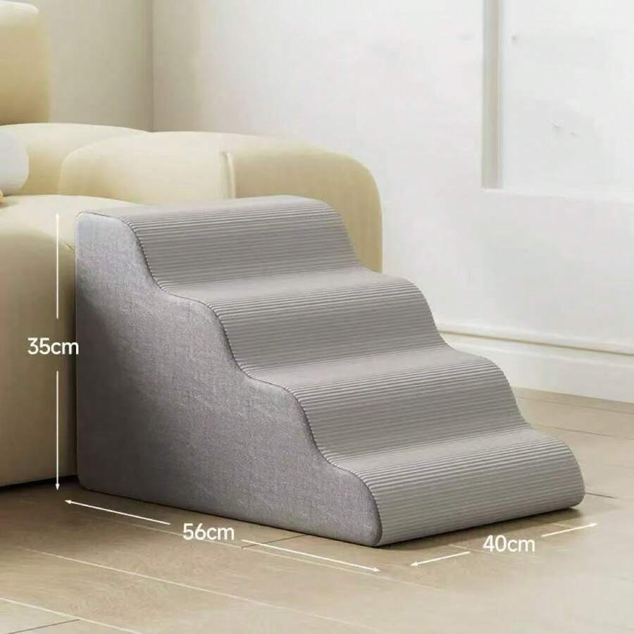 1pc Pet Cat Dog Stairs, Foam Bed Side Ramp, Removable & Washable Pet Stairs, Gray - Light Grey - View 1