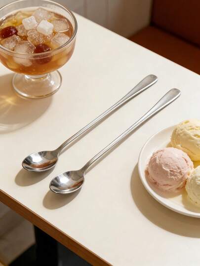 Juego de 8 cucharas de acero inoxidable de mango largo, duraderas y fáciles de usar, ideales para revolver y servir té helado, café y helado, un elemento esencial versátil de cocina