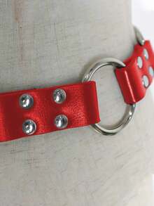 1件装女士百搭休闲朋克金属扣铆钉腰带，西部牛仔风格，适合日常和派对穿着 - 紅色 - 查看 5