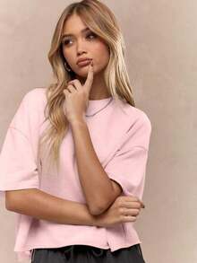 Oversized Heavy T-Shirt Modern Streetwear Essential Boxy Cut Casual Summer Basic Loopback Top Ultra Soft Minimalist Urban Fashion Staple-Unisex Summer Casual Vintage Cotton Printed T-Shirts For Couples - 粉色 - 查看 4
