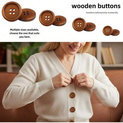 20 قطعة أزرار خشبية بنية للخياطة وال- DIY - تشطيب خشبي طبيعي، أحجام متنوعة للملابس وديكور المشاريع
