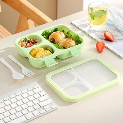 1 pezzo Bento Box con coperchio, contenitore per pasti con 3 scomparti, riutilizzabile, a tenuta stagna, impilabile, per ufficio, viaggio, conservazione degli alimenti