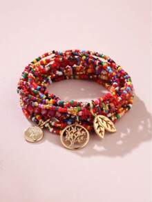 3pcs/Set Women'S Bohemian Style Tree Beaded Bracelet Set - Multicolor - View 1