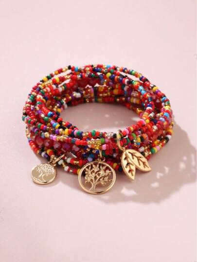 3pcs/Set Women'S Bohemian Style Tree Beaded Bracelet Set