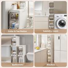 4-Tier Slim Room Storage Cabinet, Narrow Rolling Organizer With Wheels, Adjustable Shelves, Magnetic Doors, Waterproof And Stable Bathroom Storage Organizer, Slim Storage Cabinet For Small Spaces(White) - White - View 6