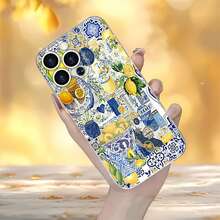 Tema de collage de azulejos azul y amarillo limónfunda de teléfono Fundas compatibles con ,Apple,VIVO,OPPO,,, y Honor.Fabricadas en silicona TPU,ofrecen protección contra golpes y caídas. - transparente - Ver 6