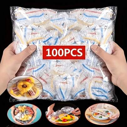 100pcs Elastic Food Preservation Wrap Covers, Food  PE Film Bags, Disposable Bowl Sealing Covers, Kitchen Food Storage Shelves, Kitchen Supplies, Kitchen Tools, Commercial Heavy-Duty Food Protective Covers.