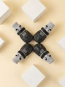 4pcs/Set Waterproof Dog/Cat Shoes & Socks, Pet Winter Warm Boots (Random Pattern), Anti-Slip Shoes For Small Dogs/Cats In Rainy/Snowy Weather, Suitable For Adoption Day, Daily Indoor/Outdoor Walking, Running, Playing - Black - View 5