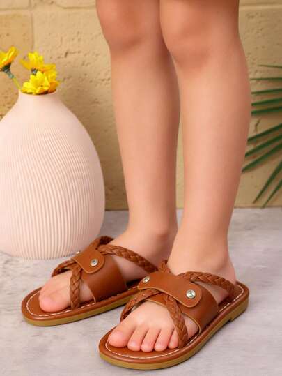 Sandalias casuales versátiles con suela antideslizante suave, decoración de hebilla de metal con rhinestones, estilo retro coreano tejidas a mano para mujer, para usar en la playa, al aire libre y en el día a día